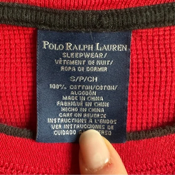 Polo Ralph Lauren Red Waffle Knit Crop Top Preppy Y2K Baby Tee Thermal Sz S - Picture 7 of 10